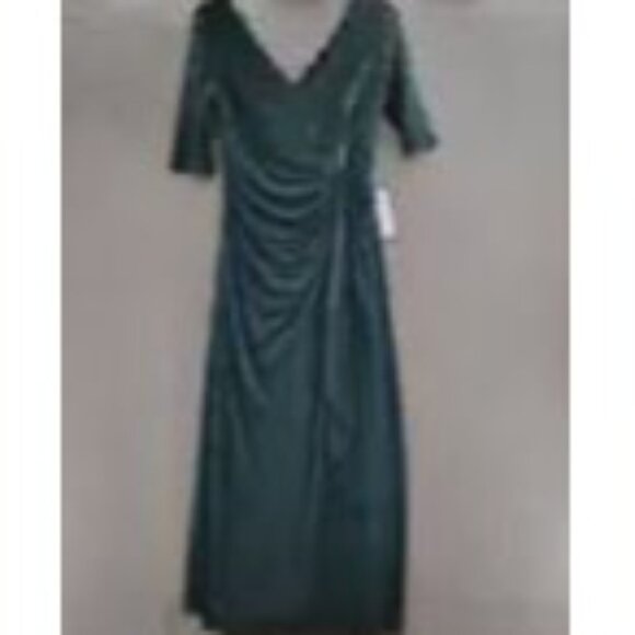 Betsy & Adams 16 Navy Blue Sequin Lace Bodice Gown Ruched Skirt & Beaded Detail - Picture 5 of 11